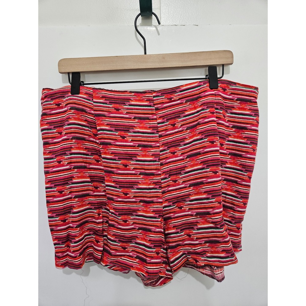 LOFT Red Multicolor Ikat Stripe Linen Blend Pull On Pocket Shorts L 567402